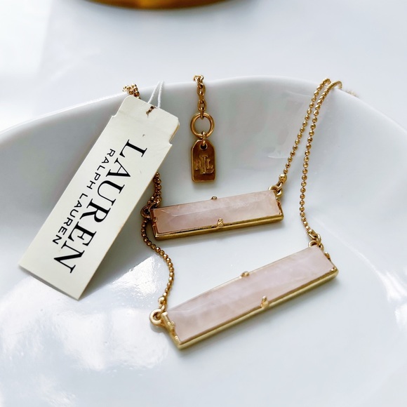 NEW Lauren Ralph Lauren Layered Pink Rectangle Stone Necklace - Picture 3 of 8